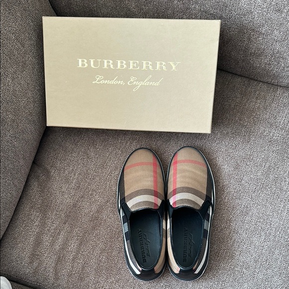 BURBERRY Multicolor Canvas And Leather Gauden Slip On Sneakers Size 38 - Picture 2 of 11